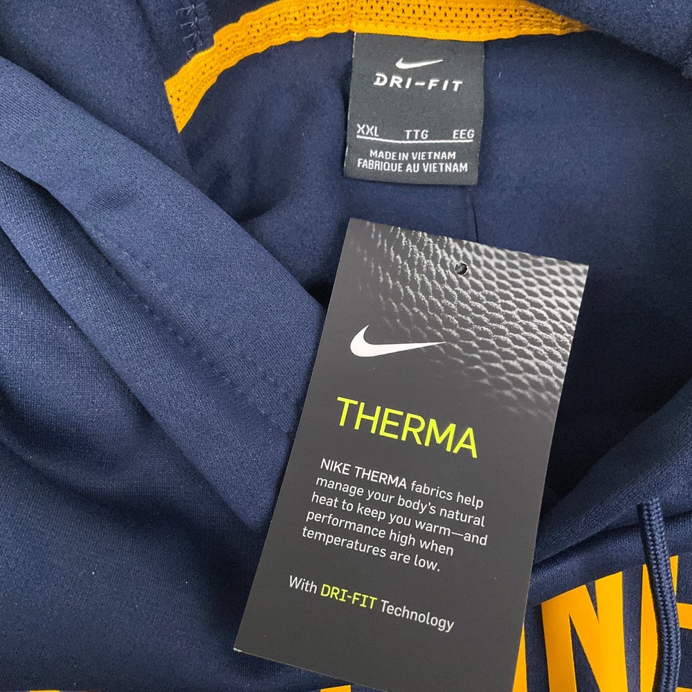 Nike Hoodie Mens XXL Navy Yellow West Virginia Mountaineers Therma Dri-FIT Shirt - Picture 3 of 11